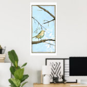 Small Yellow Bird Perched on a Branch Looking up Poster (Thuiskantoor)