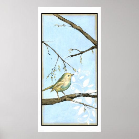 Small Yellow Bird Perched on a Branch Looking up Poster (Voorkant)