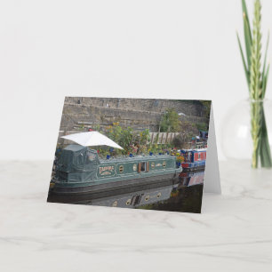 Smalle boot en bloementuin bedankkaart