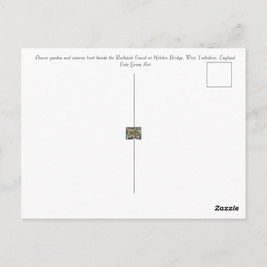 Smalle boot en bloementuin briefkaart (Achterkant)