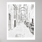 Smalle Italiaanse straat, zwart en wit Poster (Voorkant)