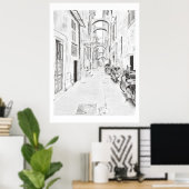 Smalle Italiaanse straat, zwart en wit Poster (Thuiskantoor)