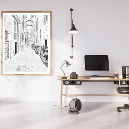 Smalle Italiaanse straat, zwart en wit Poster