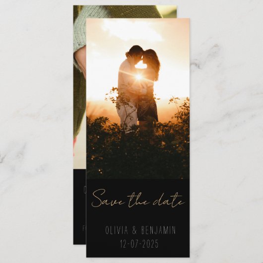 Smalle minimalistische 2 foto Sla de datum op Kaart (Voorkant / Achterkant)