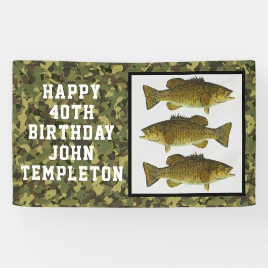 Smallmouth Bass Vist Koel Mannen Birthday Camo Spandoek (Horizontaal)