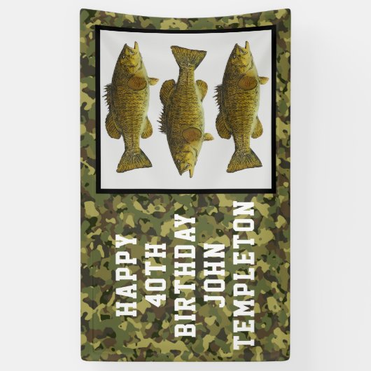 Smallmouth Bass Vist Koel Mannen Birthday Camo Spandoek (Verticaal)