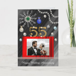 Smaragd 55e verjaardag met Kerstmis 2 foto's Kaart