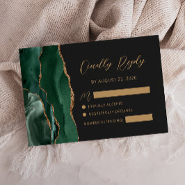 Smaragd Agaten Gouden Kalligrafie Schrift Huwelijk RSVP Kaartje