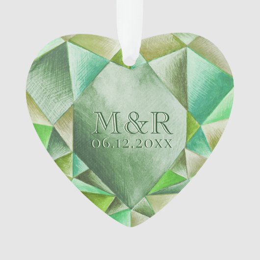Smaragd Aquarel Hart 55ste Huwelijksjubileum Ornament (voorkant)
