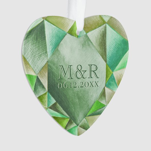 Smaragd Aquarel Hart 55ste Huwelijksjubileum Ornament (voorkant)