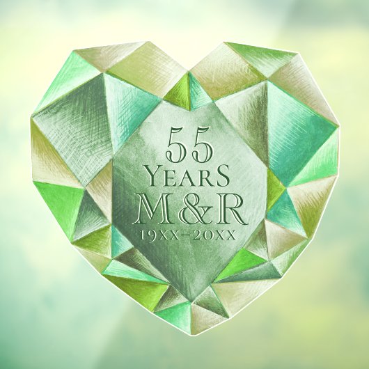 Smaragd Aquarel Hart 55ste Huwelijksjubileum Raamsticker (Vel 3)