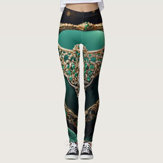 Smaragd Betovering: Een Visie van Regal Opulence Leggings (Voorkant)