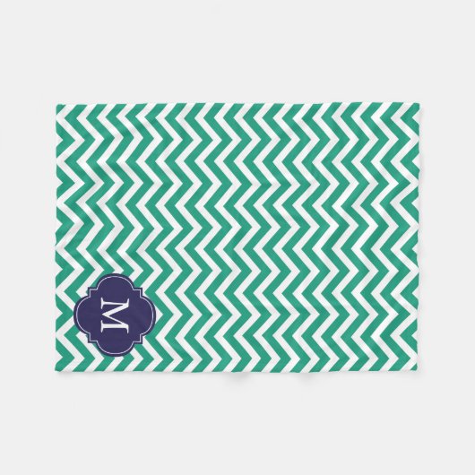 Smaragd & Blauw Zigzag Patroon Monogram Fleece Deken (Voorkant (Horizontaal))