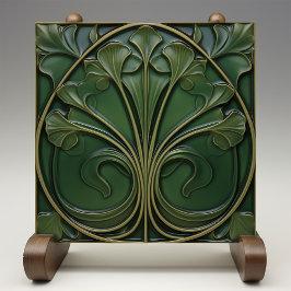 Smaragd Bloei: Art Nouveau Geïnspireerd Tegeltje