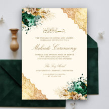 Smaragd Bloem Gouden Kant Moslim Mehndi Ceremonie