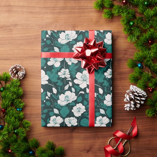 Smaragd Bloem Naadloos Patroonontwerp Cadeaupapier (Feestdagen Geschenken)