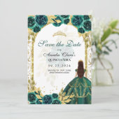 Smaragd Bloemen Prinses Gouden Boog Quinceanera Aankondiging (Staand voorkant)