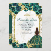 Smaragd Bloemen Prinses Gouden Boog Quinceanera Aankondiging (Voorkant / Achterkant)