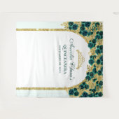 Smaragd Bloemen Prinses Gouden Boog Quinceanera Wandkleed (Voorkant (horizontaal))