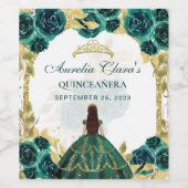 Smaragd Bloemen Prinses Gouden Boog Quinceanera Wijn Etiket (Enkel label)