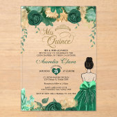 Smaragd Bloemen Prinses Mis Quince Quinceañera Acryl Uitnodigingen (Voorkant)