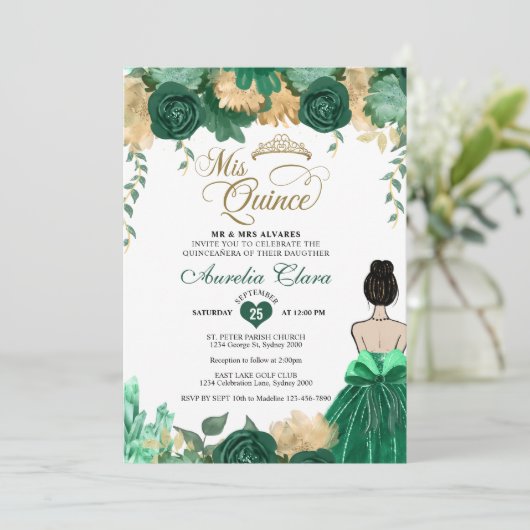 Smaragd Bloemen Prinses Mis Quince Quinceañera Kaart (Staand voorkant)