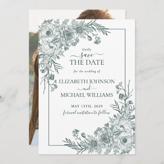  Smaragd BloemenlijnArt Foto Opslaan van de Datum Kaart (Voorkant / Achterkant)