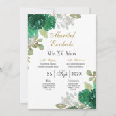 Smaragd bloemenquinceanera uitnodiging (Voorkant)