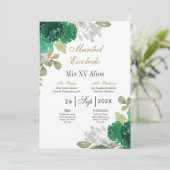 Smaragd bloemenquinceanera uitnodiging (Staand voorkant)