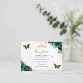 Smaragd Bloemenvlinders Quinceañera Receptie Informatiekaartje (Staand voorkant)