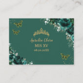 Smaragd Bloemenvlinders Quinceañera Receptie Informatiekaartje (Achterkant)