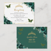 Smaragd Bloemenvlinders Quinceañera Receptie Informatiekaartje (Voorkant / Achterkant)