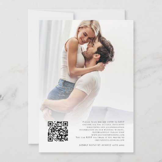 Smaragd Blush Bloemen Foto Overlay QR Code Bruilof Kaart (Achterkant)