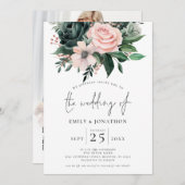 Smaragd Blush Bloemen Foto Overlay QR Code Bruilof Kaart (Voorkant / Achterkant)