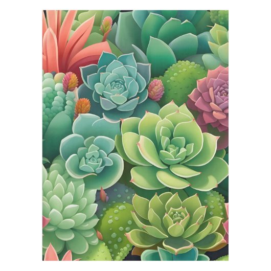 Smaragd Botanische Succulente Elegantie Tafelkleed (Voorkant)