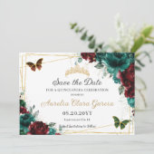 Smaragd Bourgondië Bloemen Quinceañera Zoet Zestie Save The Date (Staand voorkant)