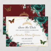 Smaragd Bourgondië Bloemen Quinceañera Zoet Zestie Save The Date (Voorkant / Achterkant)