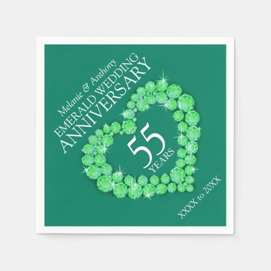 Smaragd Bruiloft hart en naam servetten (Voorkant)