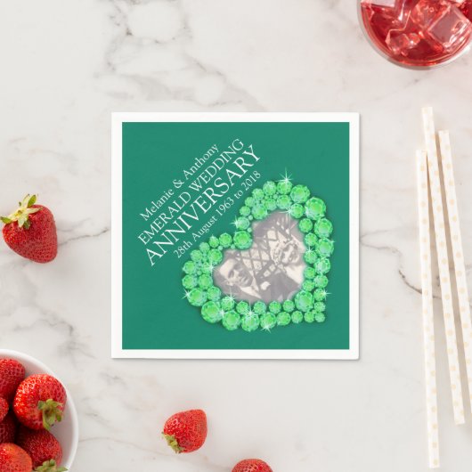 Smaragd Bruiloft hart foto en naam servetten (Insitu)