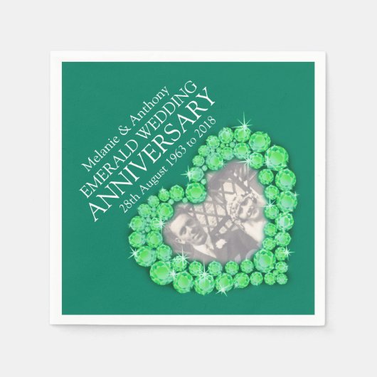 Smaragd Bruiloft hart foto en naam servetten (Voorkant)