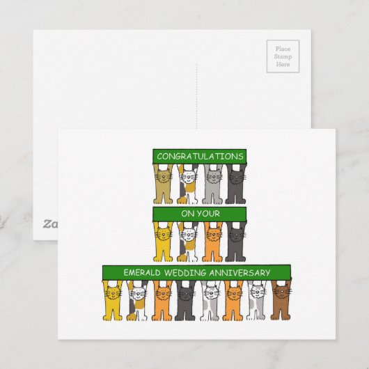 Smaragd Bruiloft Jubileum Cartoon Katten Briefkaart (Voorkant / Achterkant)