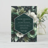 Smaragd Bruiloft met Weelderige Botanische Element Kaart (Staand voorkant)