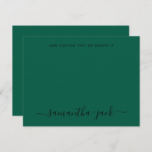 Smaragd Bruiloft Stijlvol Script Elegant Minimalis Notitiekaartje (Voorkant / Achterkant)