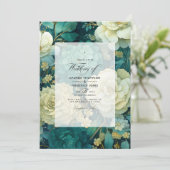 Smaragd, Crème, en Gouden Bloemenhuwelijk Kaart (Staand voorkant)