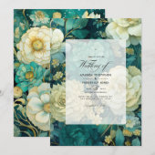 Smaragd, Crème, en Gouden Bloemenhuwelijk Kaart (Voorkant / Achterkant)