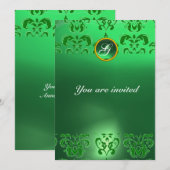SMARAGD DAMAST EDELSTEEN MONOGRAM groen Kaart (Voorkant / Achterkant)