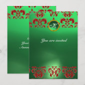 SMARAGD DAMAST EDELSTEEN MONOGRAM groen rood Kaart (Voorkant / Achterkant)