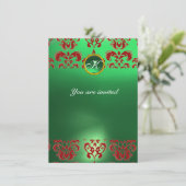 SMARAGD DAMAST EDELSTEEN MONOGRAM groen rood Kaart (Staand voorkant)