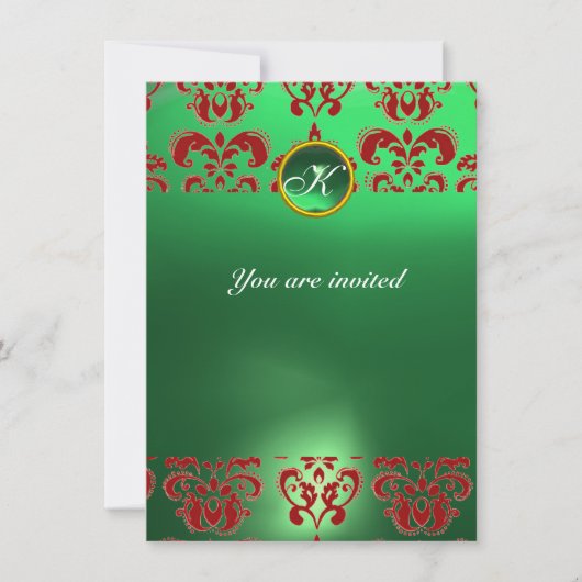 SMARAGD DAMAST EDELSTEEN MONOGRAM groen rood Kaart (Voorkant)