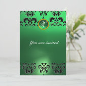 SMARAGD DAMAST EDELSTEEN MONOGRAM groen zwart Kaart (Staand voorkant)